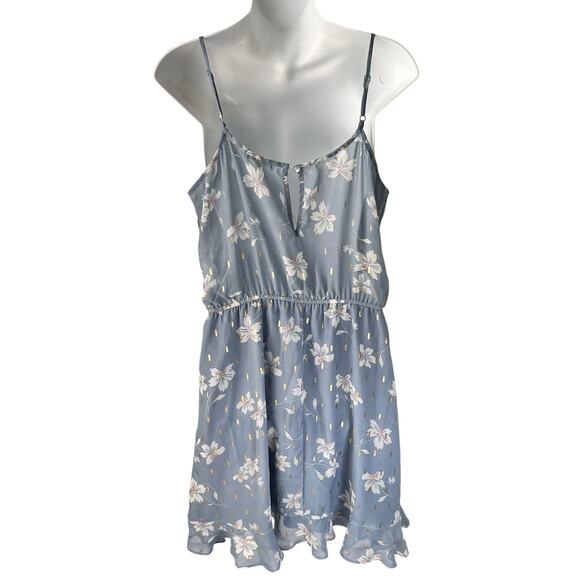 Fit & Flare Swiftie Dress Large Blue Gold Floral Lined Sleeveless Coquette Flirt - Picture 7 of 16
